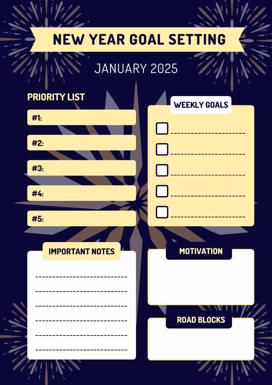 new year goal setting worksheet. free ppt & google slides template